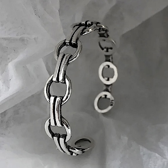 Sterling Silver Chain Link Design Minimalist Bangle Cuff Unisex Bracelet - Picture 2 of 6
